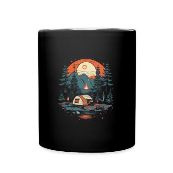 Outdoor tents surrounded by trees - Full Colour Mug - black - Front