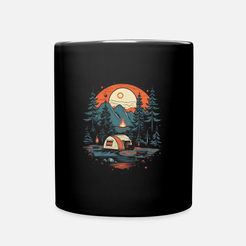 Outdoor - Zelten umgeben von Bäumen - Tasse einfarbig - Schwarz