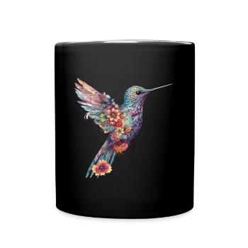 Niedlicher Kolibri Vogel mit Blumen - Tasse einfarbig - Schwarz - Vorne