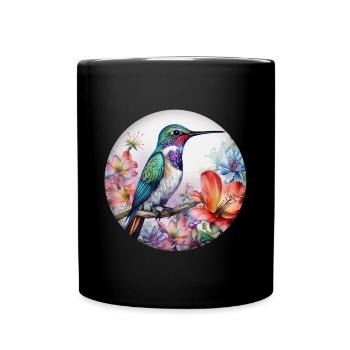 Bel oiseau colibri avec des fleurs à motifs floraux - Mug uni - noir - Devant