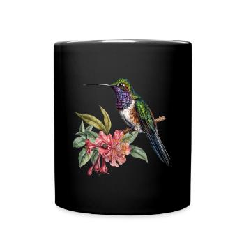 Joli colibri avec des fleurs à motifs floraux - Mug uni - noir - Devant