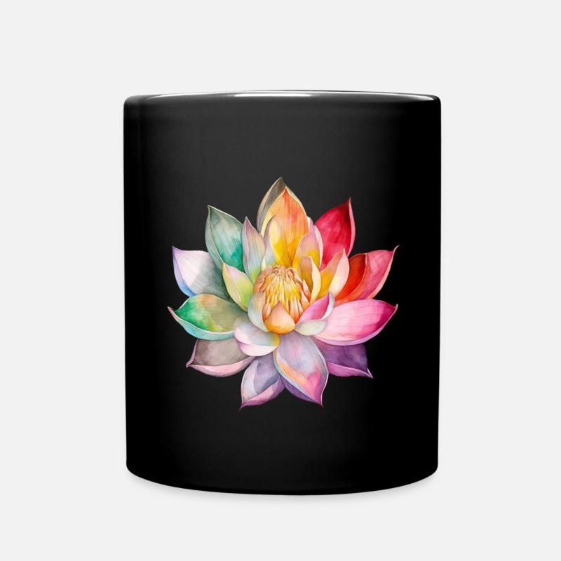 Blumen Lotus Seerose Bunt Muttertag Valentinstag - Tasse einfarbig - Schwarz
