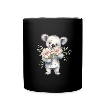 Niedlicher & süßer Koala mit Blumenstrauß - Tasse einfarbig - Schwarz - Vorne