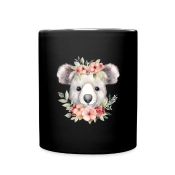 Niedlicher & süßer Koala mit Blumen Liebe - Tasse einfarbig - Schwarz - Vorne