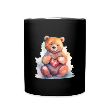 Cute & cute bear with heart love brown bear - Full Colour Mug - black - Front