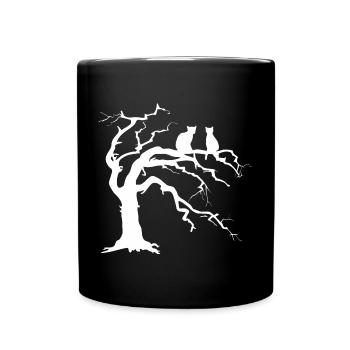 Arbre mort avec 2 silhouettes de chats - Mug uni - noir - Devant