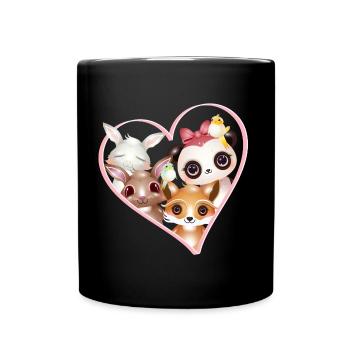 Portrait de famille d’animaux mignon dans le cadre du cœur - Mug uni - noir - Devant