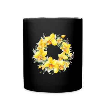 Pflanzen Blumenkranz Blüten Orchidee Gelb Hochzeit - Tasse einfarbig - Schwarz - Vorne