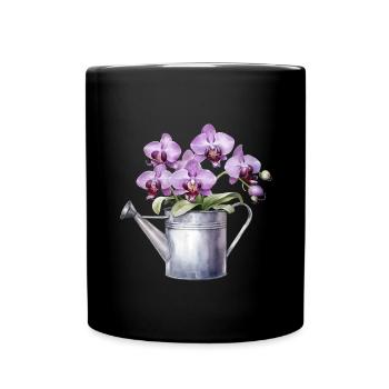 Fleurs Fleurs Orchidée Rose Mariage Arrosoir - Mug uni - noir - Devant