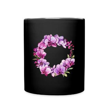Couronne de Fleurs Orchidée Rose Rose Mariage - Mug uni - noir - Devant