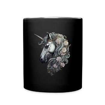 Goth Gothic Licorne Mystique Horreur Roses Blanches - Mug uni - noir - Devant