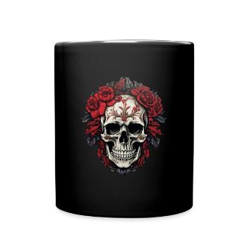 Gothique Crâne Mystique Horreur Crâne Fleurs rouges - Mug uni - noir - Devant