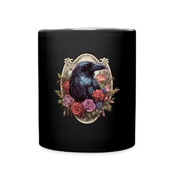 Corbeau gothiqueMystique Horreur Fleurs rouges - Mug uni - noir - Devant