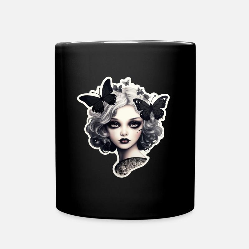 Goth Girl Gothic Mystisch Schwarze Schmetterlinge - Tasse einfarbig - Schwarz