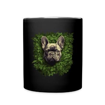 French bulldog looking out of the bushes - Full Colour Mug - black - Front