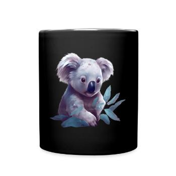 Süsser Koala mit Eukalyptusblatt - Tasse einfarbig - Schwarz - Vorne