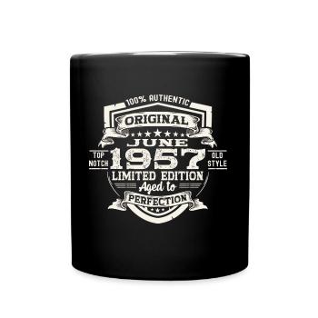 66e anniversaire Juin Millésime 1957 Bouclier original - Mug uni - noir - Devant