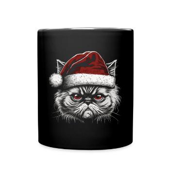 Chat persan avec chapeau de Père Noël - Mug uni - noir - Devant