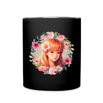 Anime Manga Kpop Girl in Garden - Tasse einfarbig - Schwarz - Vorne