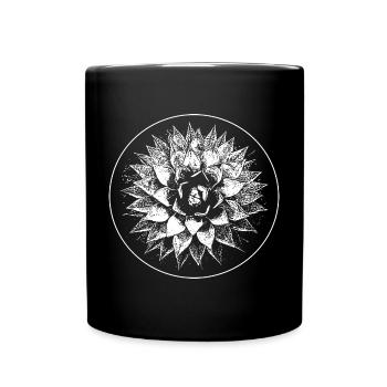 Florale Linoleumgravur Mandala im Kreis - Tasse einfarbig - Schwarz - Vorne
