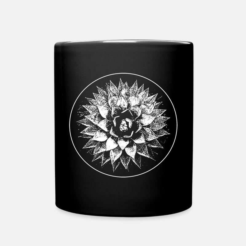 Floral lino-engraved mandala in circle - Full Colour Mug - black