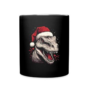 T-Rex avec chapeau de Père Noël - Mug uni - noir - Devant