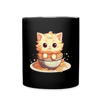 Kawai cat in a bowl of ramen - Full Colour Mug - black - Front