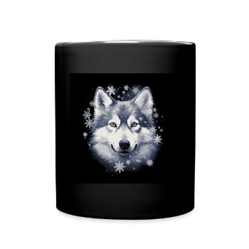 Chien husky et flocons de neige - Mug uni - noir - Devant