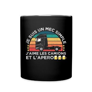 J' aime les camions et l' apéro humour routier - Mug uni - noir - Devant