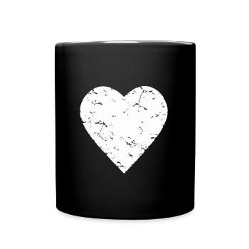 weißes Herz - shabby chic - Romantik - used look - Tasse einfarbig - Schwarz - Vorne