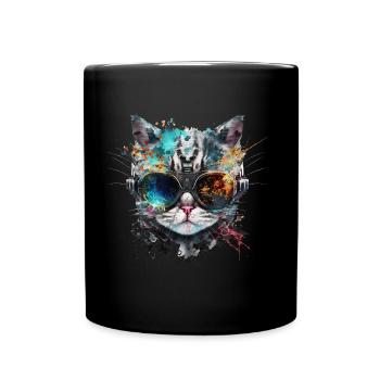 Cyberpunk Cat, Cat's Head, Robot, Cyborg - Full Colour Mug - black - Front