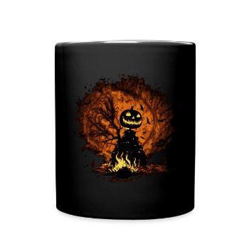 Creepy Halloween pumpkin in flames - Full Colour Mug - black - Front