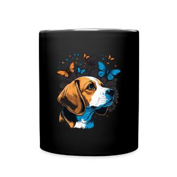 Beagle Hund Schmetterling - Tasse einfarbig - Schwarz - Vorne