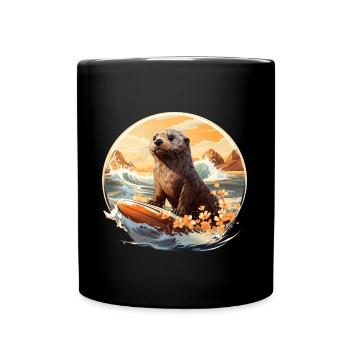 Loutre de mer sur planche de surf - Mug uni - noir - Devant