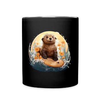 Surfer loutre de mer - Mug uni - noir - Devant