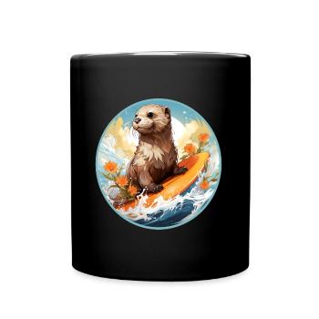 Loutre sur planche de surf - Mug uni - noir - Devant