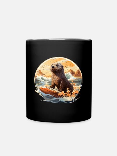 Seeotter auf Surfboard - Tasse einfarbig - Schwarz