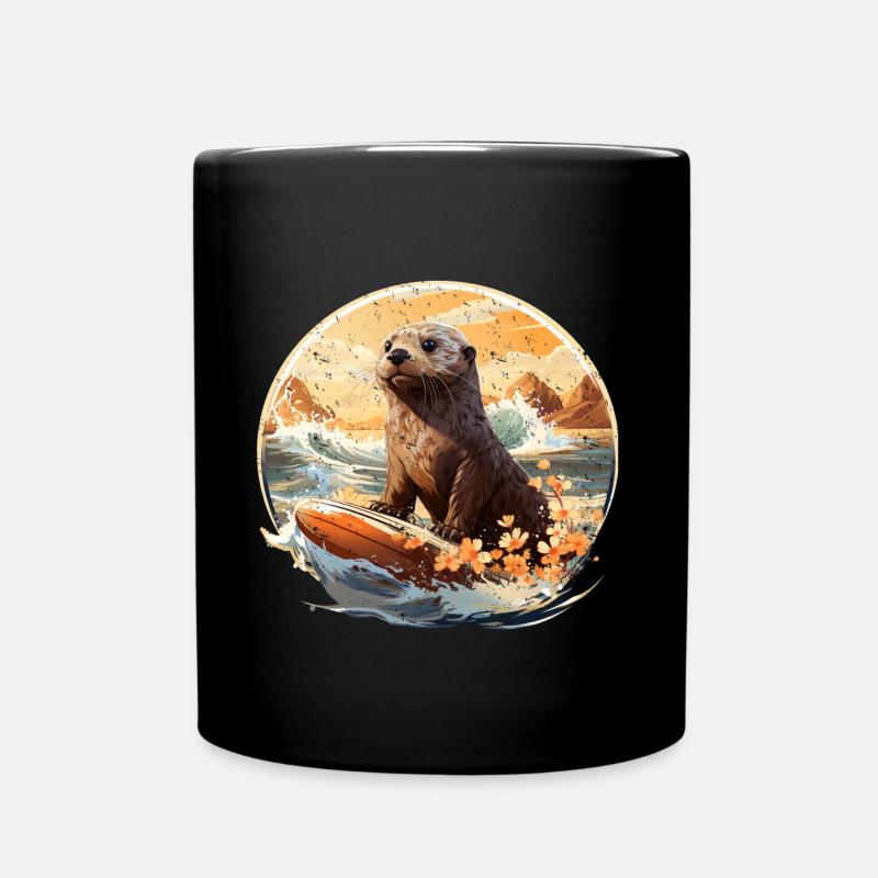 Seeotter auf Surfboard - Tasse einfarbig - Schwarz
