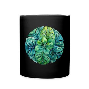 Monstera Mandala - Tasse einfarbig - Schwarz - Vorne