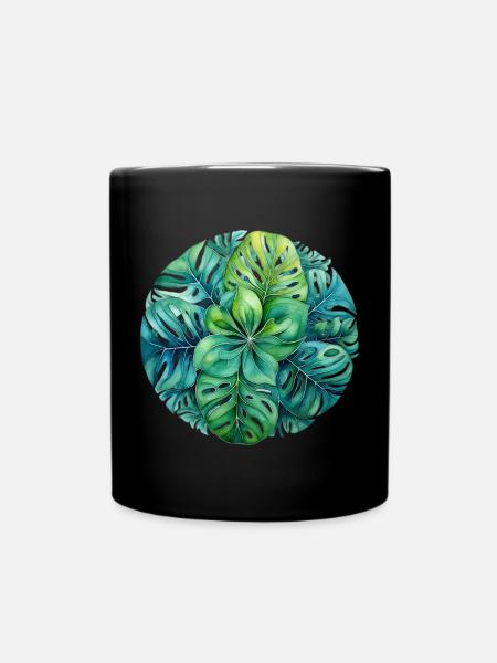 Monstera Mandala - Tasse einfarbig - Schwarz