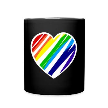 Regenbogen Herz gestreift - zeige Toleranz - Tasse einfarbig - Schwarz - Vorne