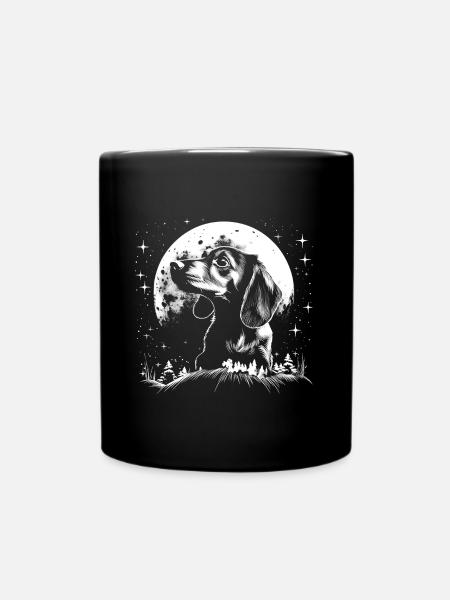 Dackel im Mondlicht - Tasse einfarbig - Schwarz