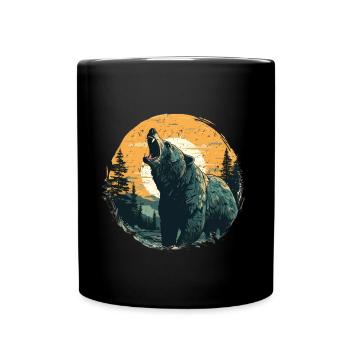 Grizzly in sundown retro style - Full Colour Mug - black - Front