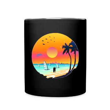 Summer Sunset Beach Watercolor - Full Colour Mug - black - Front