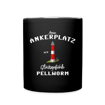 Pellworm , Ankerplatz der Glücksgefühle - Tasse einfarbig - Schwarz - Vorne