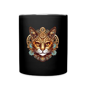 Steampunk Cat Cat Head - Full Colour Mug - black - Front