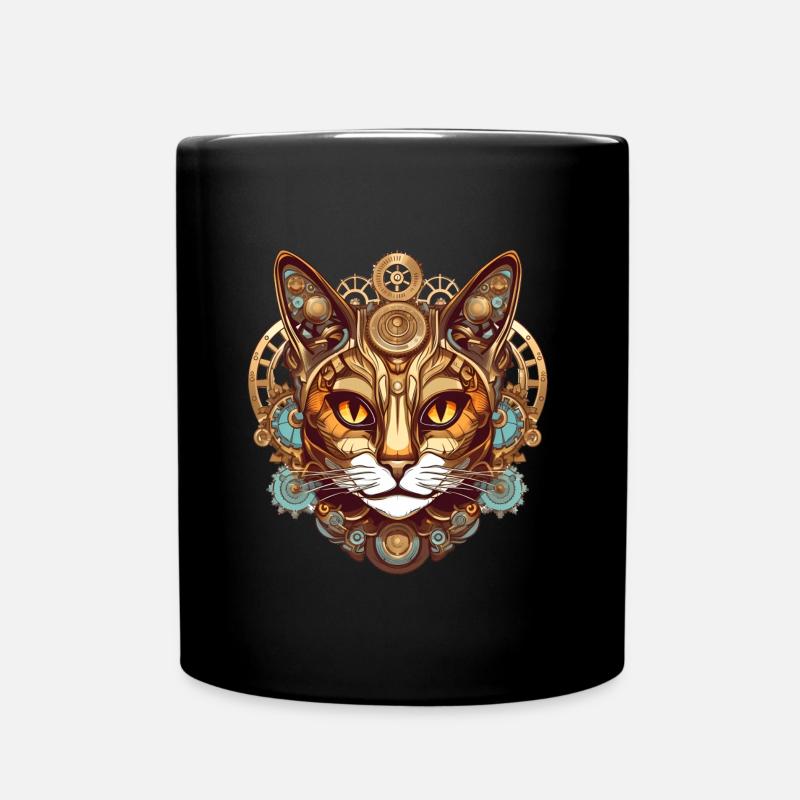 Steampunk Katze Katzenkopf - Tasse einfarbig - Schwarz