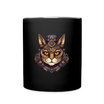 Steampunk Cat Cat Head - Full Colour Mug - black - Front