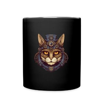 Steampunk Cat Cat Head - Full Colour Mug - black - Front