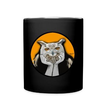 Owl Eagle Owl Philosopher Animal Face Listener Orange - Full Colour Mug - black - Front